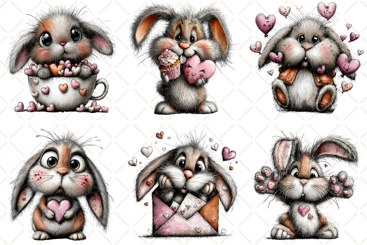 Whimsical Valentine Bunny Clipart, an Illustration by Black Bird Studio (Photo 6 of 6)