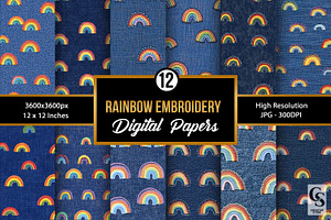 Rainbow Blue Denim Embroidery, a Pattern Graphic by Creative Store