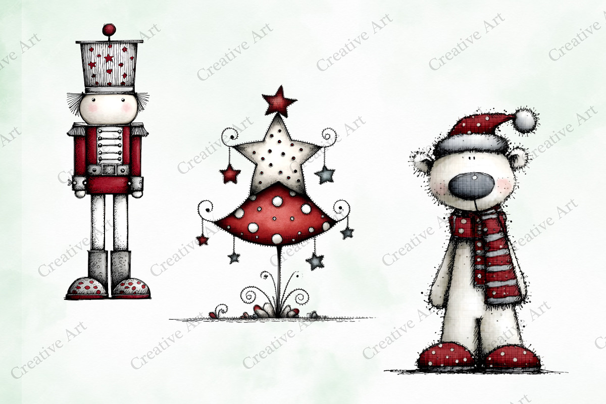 Whimsical Quirky Christmas Clipart, an Illustration by Creative Art (Photo 10 of 13)