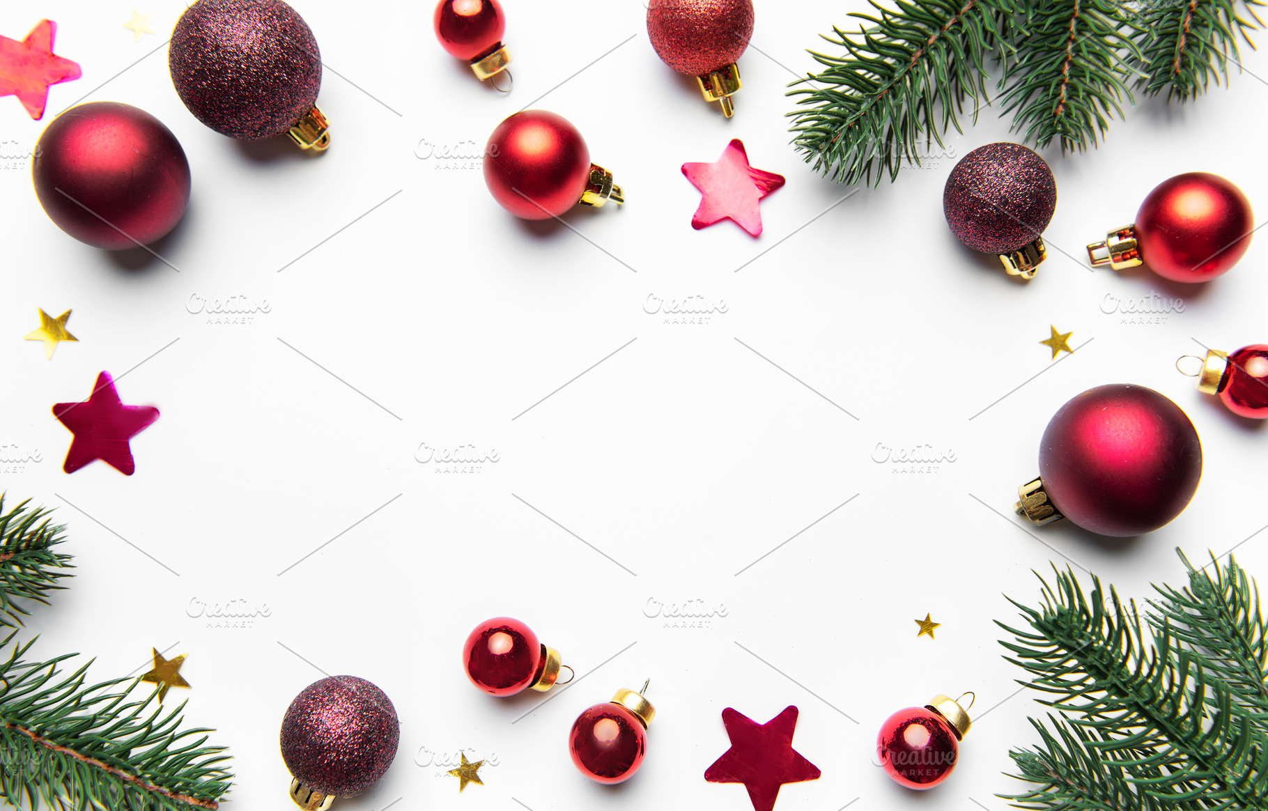 Christmas ornaments and fir branches forming a holiday frame, a Holiday Photo by Olena Rudo