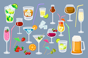 Set Cocktails Vector Menu Party