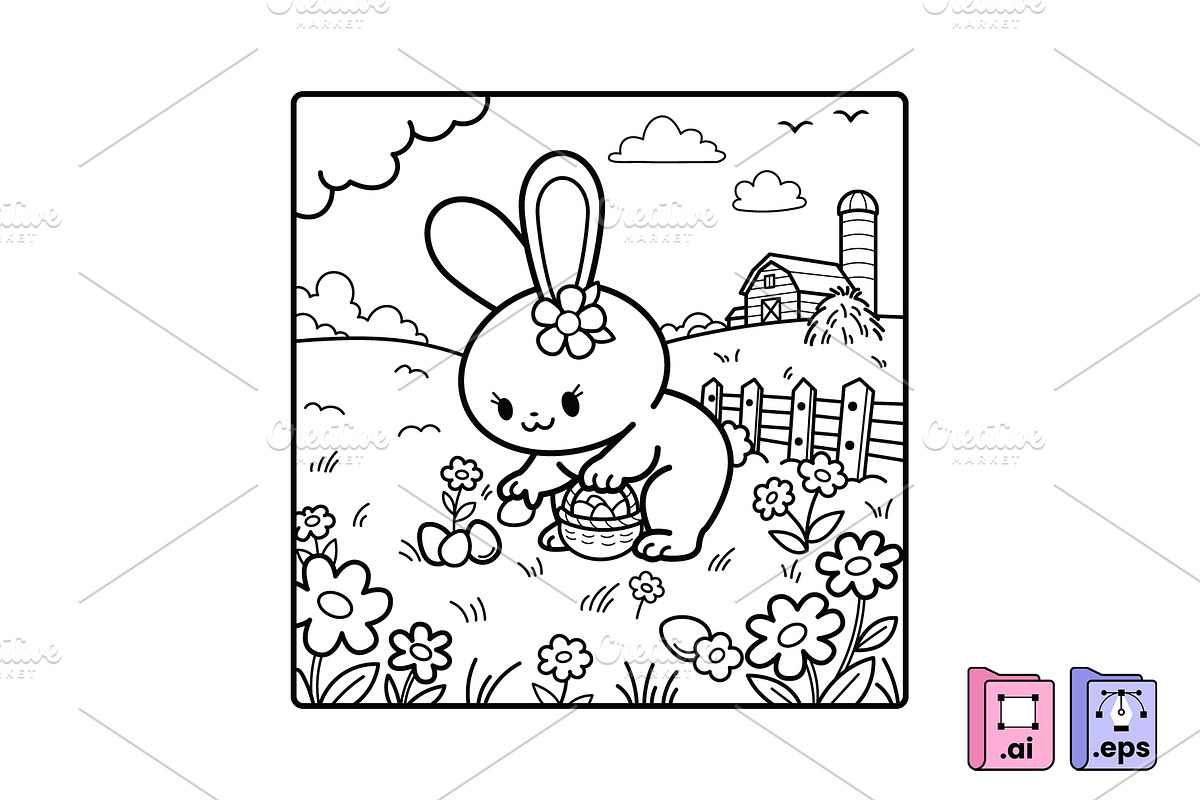 Easter Bunny Coloring Page, a Seasonal Illustration by MISS CHATZ (Photo 3 of 3)