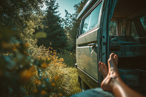 Relaxing by the van in the sun, a Photo by Beautiful things