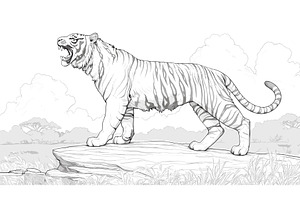 Roaring Tiger with Raised Head, an Animal Illustration by LadadikArt