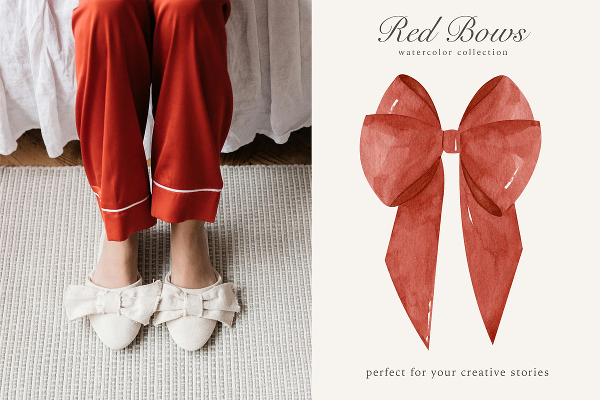 Red Bows Ribbon Watercolor Clipart, a Decorative Illustration by Ooh Lily (Photo 3 of 16)