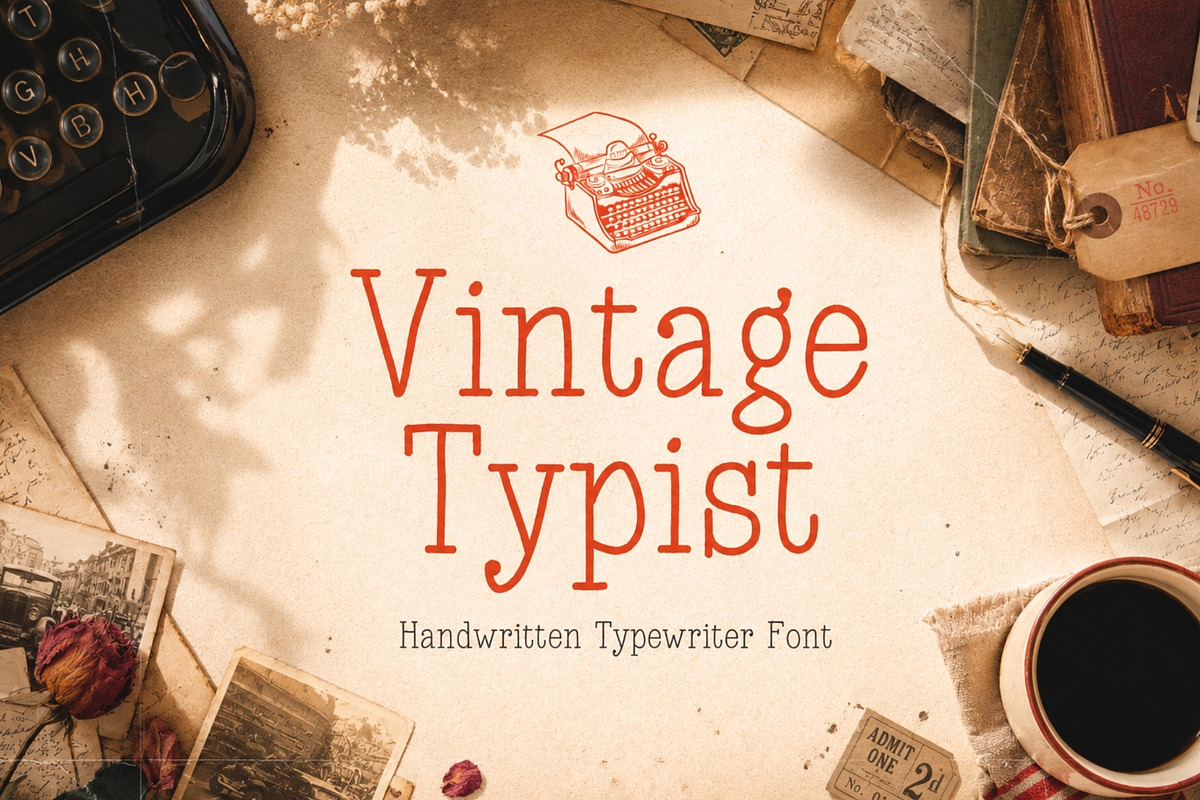 Vintage Typist - Typewriter Font, a Handwritten Font by HipFonts (Photo 1 of 9)