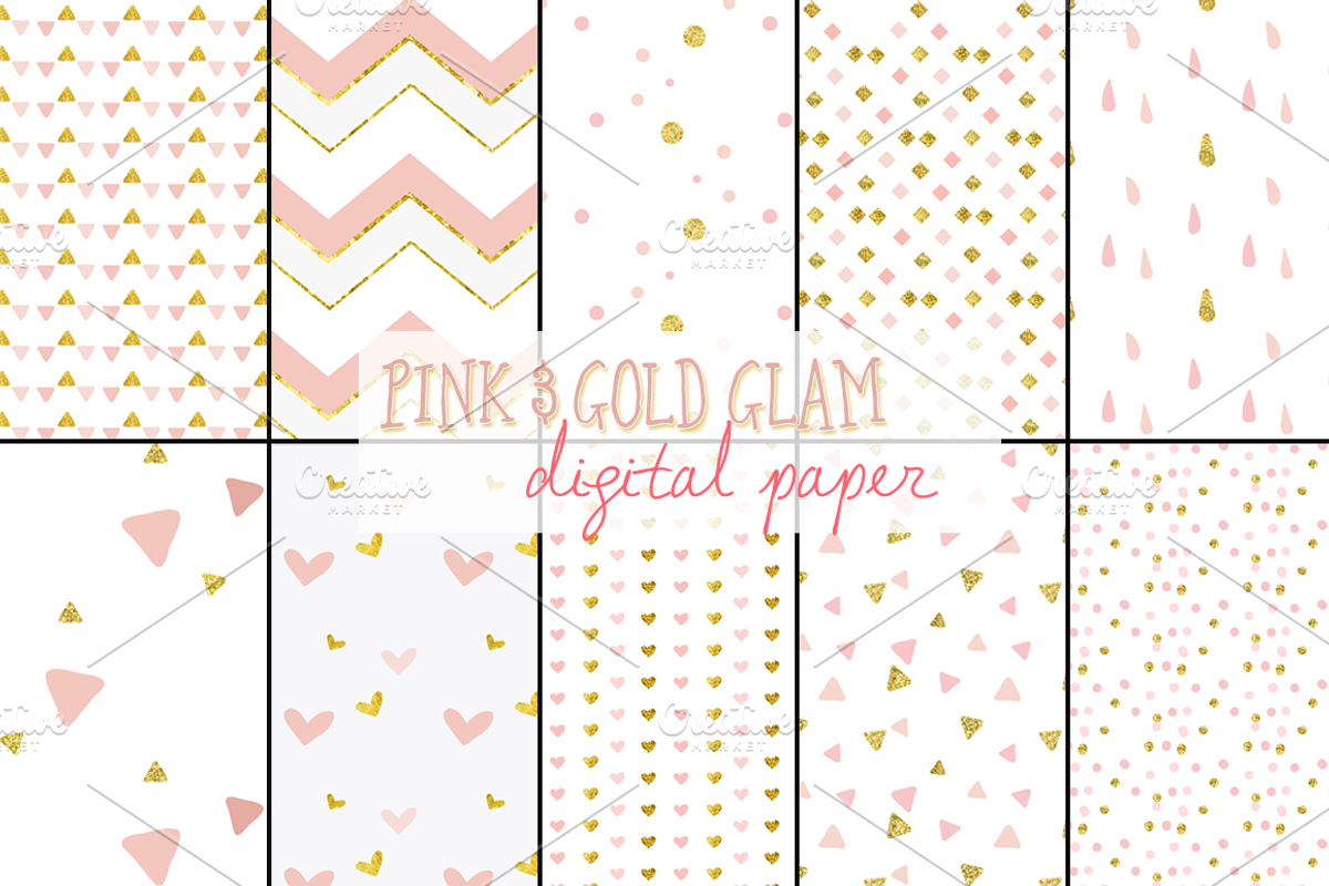 Pink and Gold Digital Paper, a Pattern Graphic by TeaBerry
