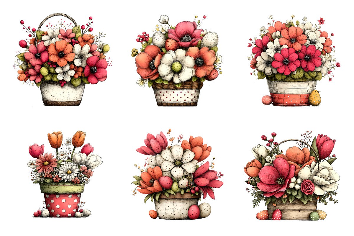 Watercolor easter flower basket clip, an Illustration by SinaCreation (Photo 2 of 11)