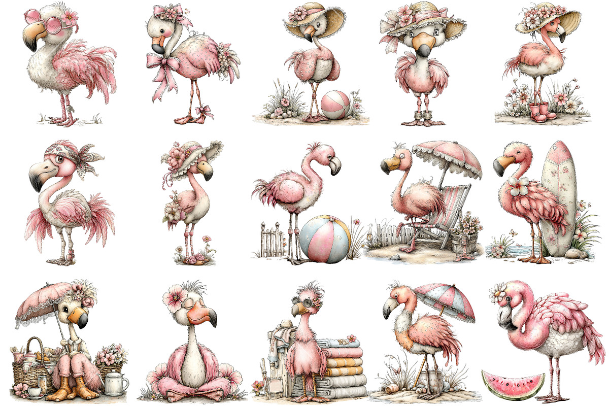 Whimsical Summer Flamingo Clipart, an Illustration by OK Design (Photo 3 of 6)