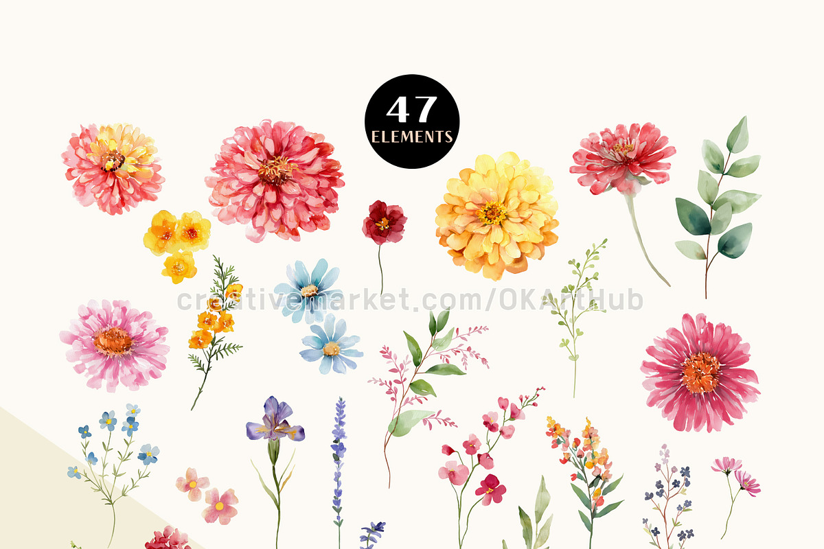 Bright Wildflower Watercolor Clipart, a Decorative Illustration by OKArtHub (Photo 3 of 12)