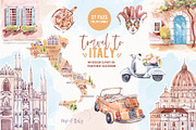 Travel to Italy. Watercolor Clipart, an Illustration by VerAna (Thumbnail 1 of 11)