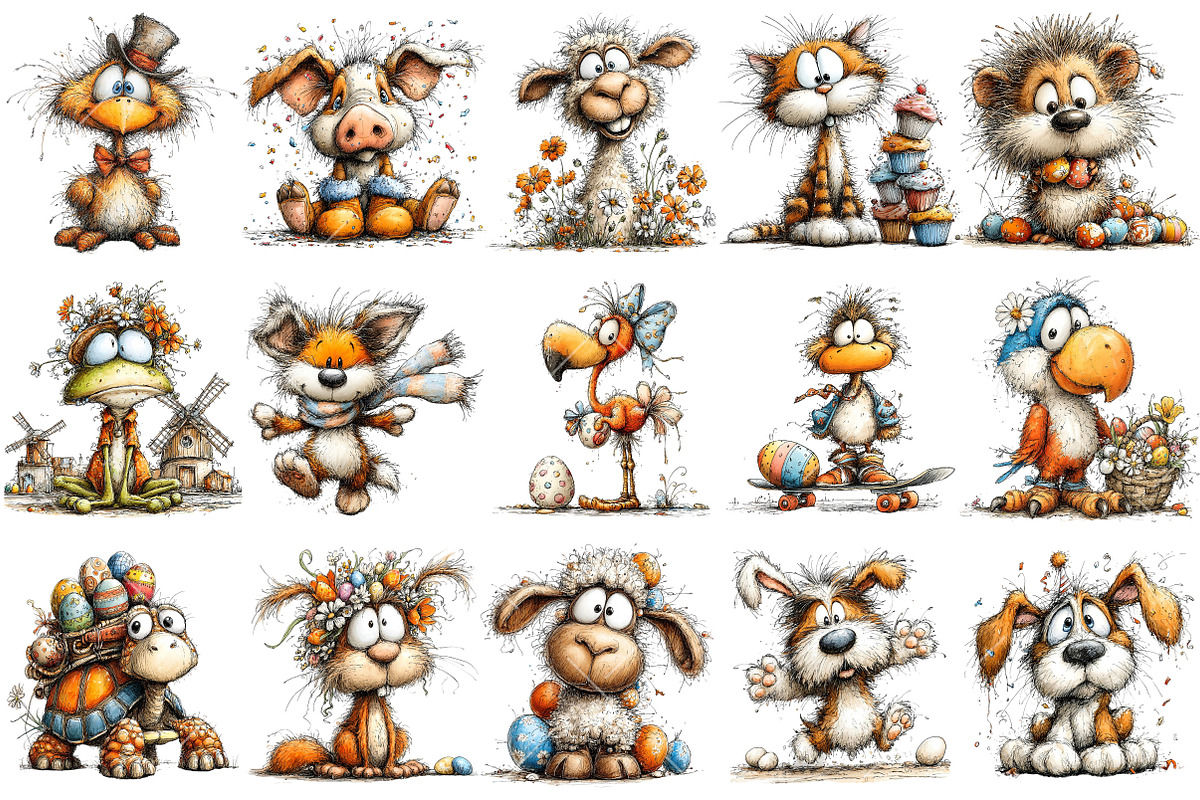 Quirky Easter Animals Clipart, an Illustration by OK Design (Photo 3 of 6)