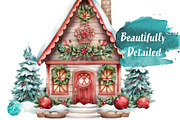 Watercolor Christmas Cottages, a Seasonal Illustration by Verdigris Studios (Thumbnail 5 of 5)