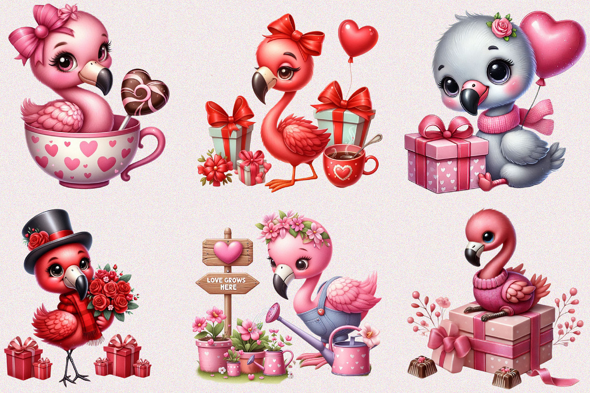 Valentine Cute Flamingo Clipart, a Seasonal Illustration by Craft Nest (Photo 2 of 5)
