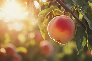 Ripe peach hangs on tree branch, bas, a Photo by Iftikhar Alam