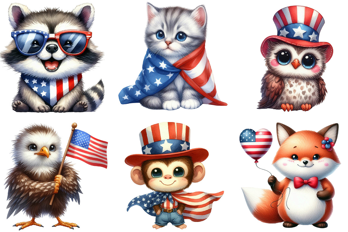 Patriotic Cute Animals Clipart, an Illustration by Designworld (Photo 4 of 6)