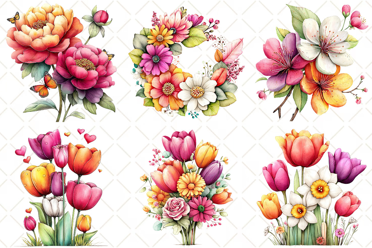 Whimsical Spring Flowers Clipart, an Illustration by Black Bird Studio (Photo 3 of 5)