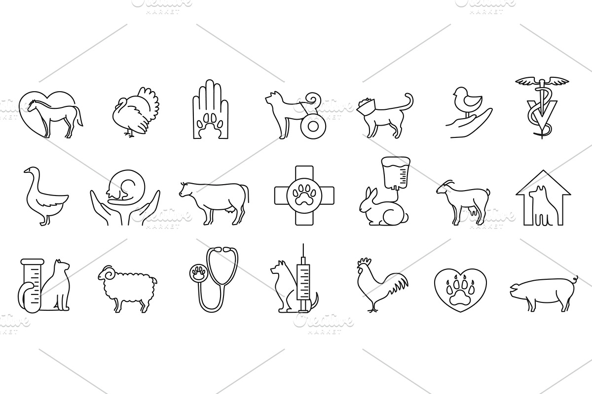 Linear veterinary icons. Animal care, an Animal Illustration by winwin.art