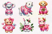 Pink Animals Christmas Clipart, an Illustration by Dream Creation (Thumbnail 3 of 7)