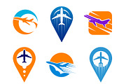 Plane map pin icons, vector, an Illustration by Vector Tradition (Thumbnail 2 of 3)