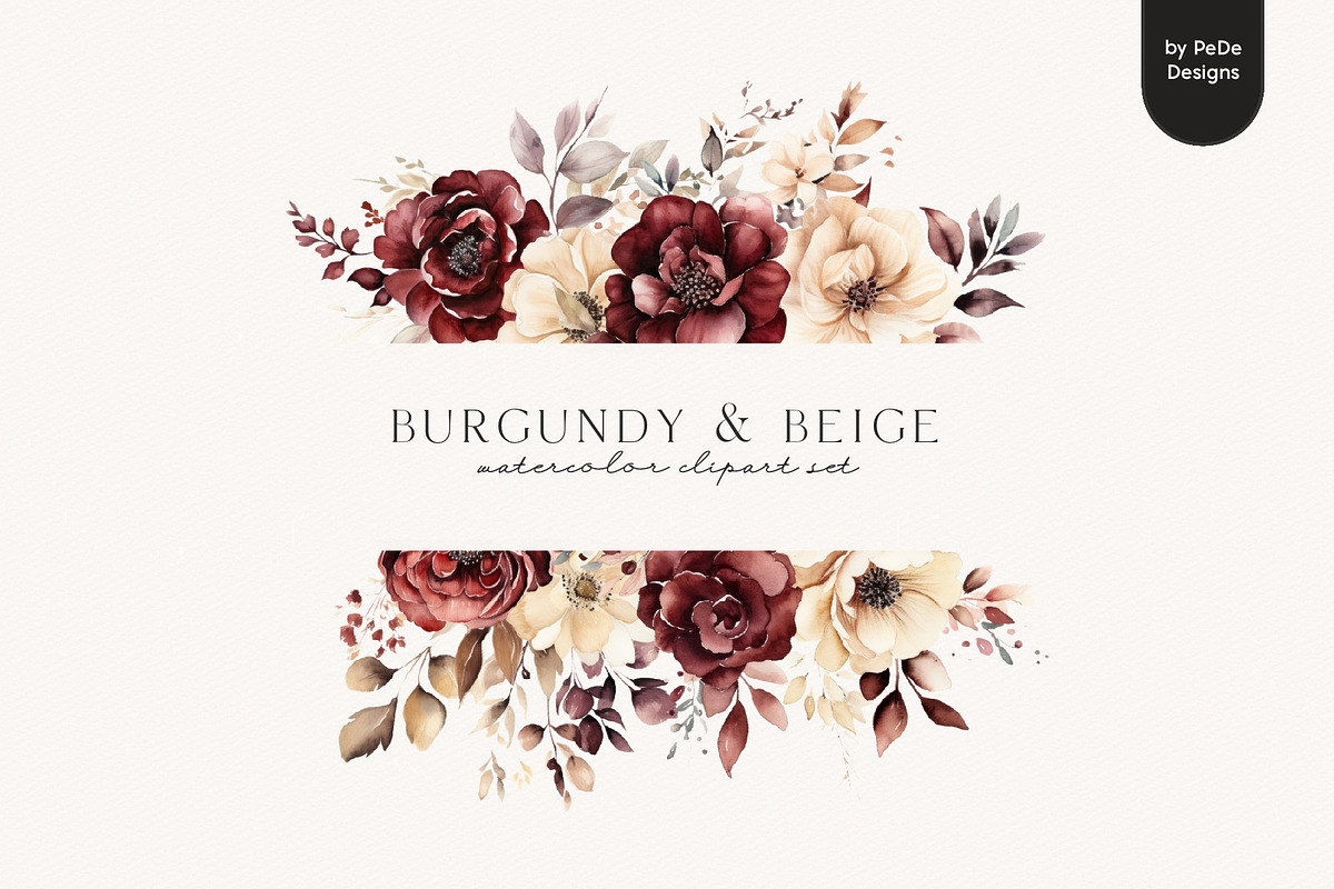 Burgundy & Beige Flowers, a Decorative Illustration by PeDe Designs (Photo 5 of 8)