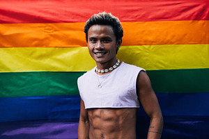 Smiling male in a cropped t-shirt, a Person Photo by Artem Varnitsin