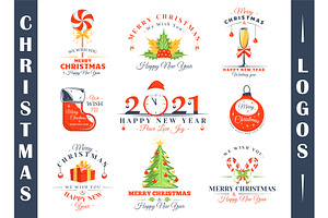 9 Christmas Flat Logos Templates