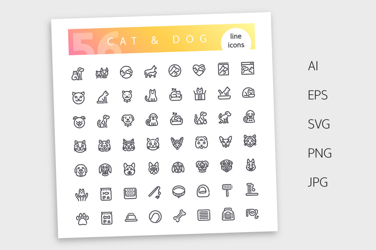Cat & Dog Line Icons Set, an Outline Icon by Voysla's Shop (Photo 4 of 4)