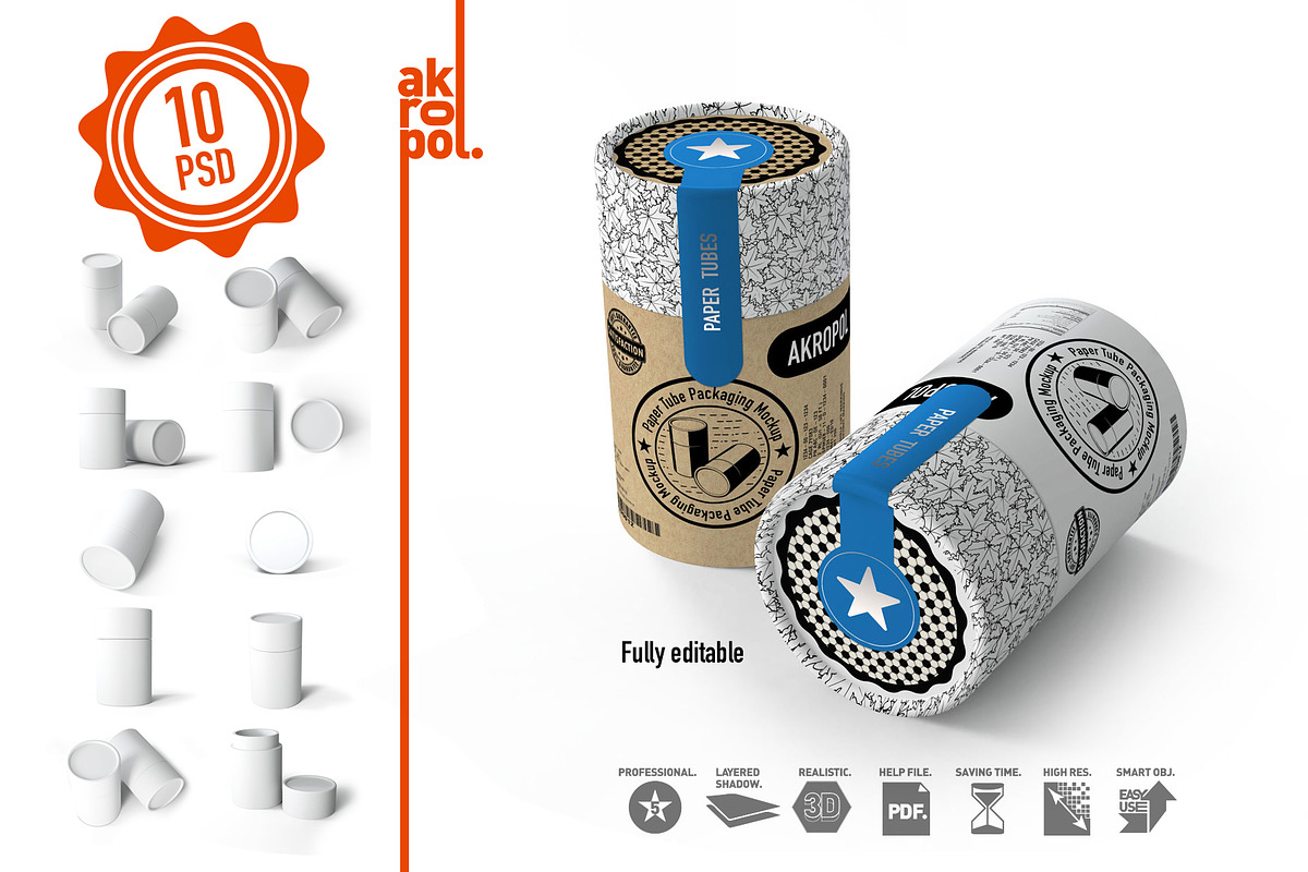 Paper tubes (big) Mock up, a Packaging Mockup by akropol (Photo 2 of 10)