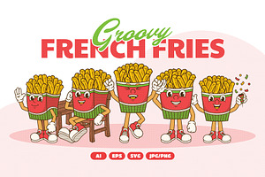 Groovy Fries Retro Illustration, a Food Illustration by Decoconio Design