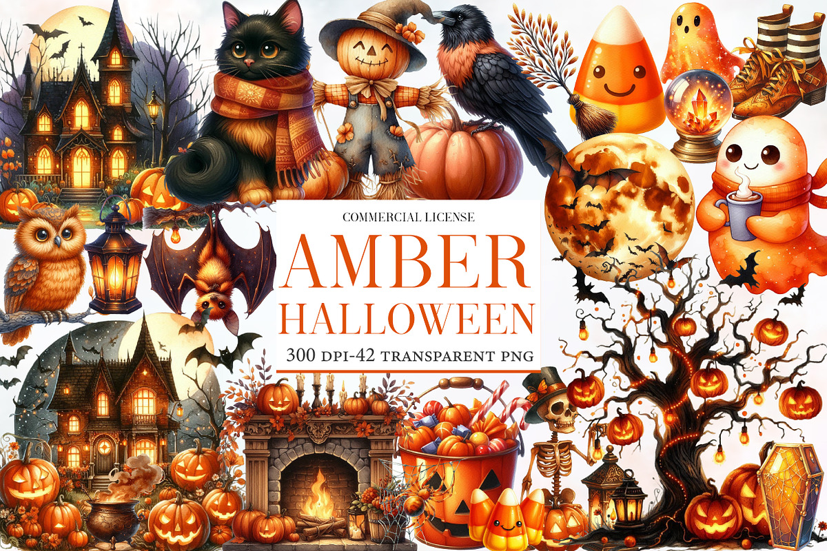 Watercolor Amber Halloween, an Illustration by Designworld (Photo 1 of 6)