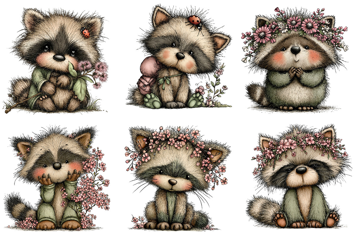 Whimsical Spring Raccoon Clipart, an Illustration by Dream Creation (Photo 2 of 7)