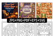 Quiet Time Comfy Hygge Coloring Page, a Decorative Illustration by Ink Gallery (Thumbnail 2 of 4)