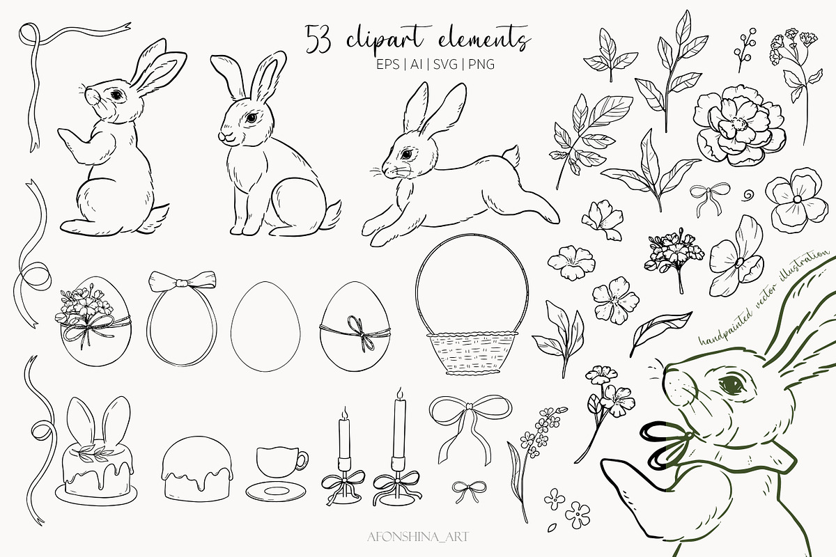 Easter rabbit hand-drawn vector set, a Decorative Illustration by AfonshinaArt (Photo 8 of 15)