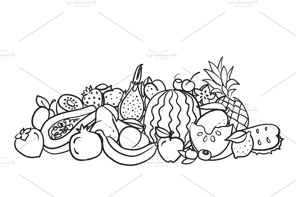 Doodle fruits pile. Hand drawn, a Food Illustration by winwin.art