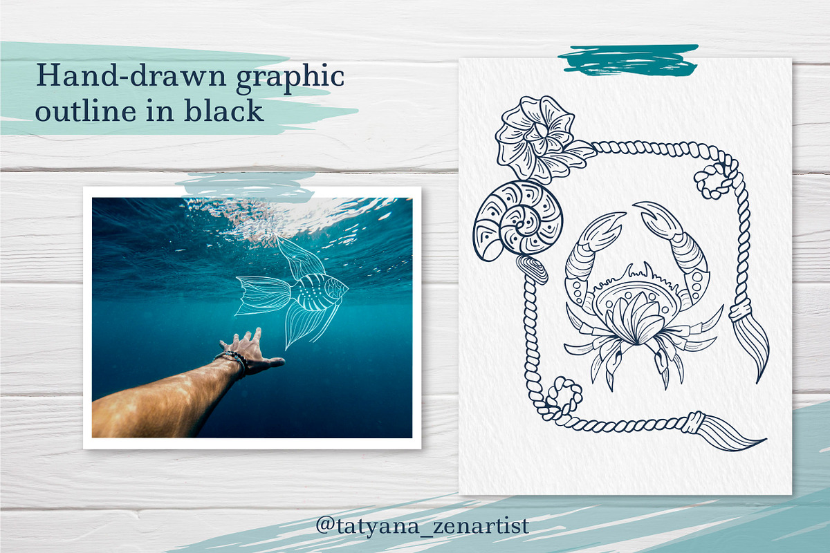 Abstract linear Ocean clipart, a Seasonal Illustration by Tatyana_Zenartist (Photo 9 of 13)