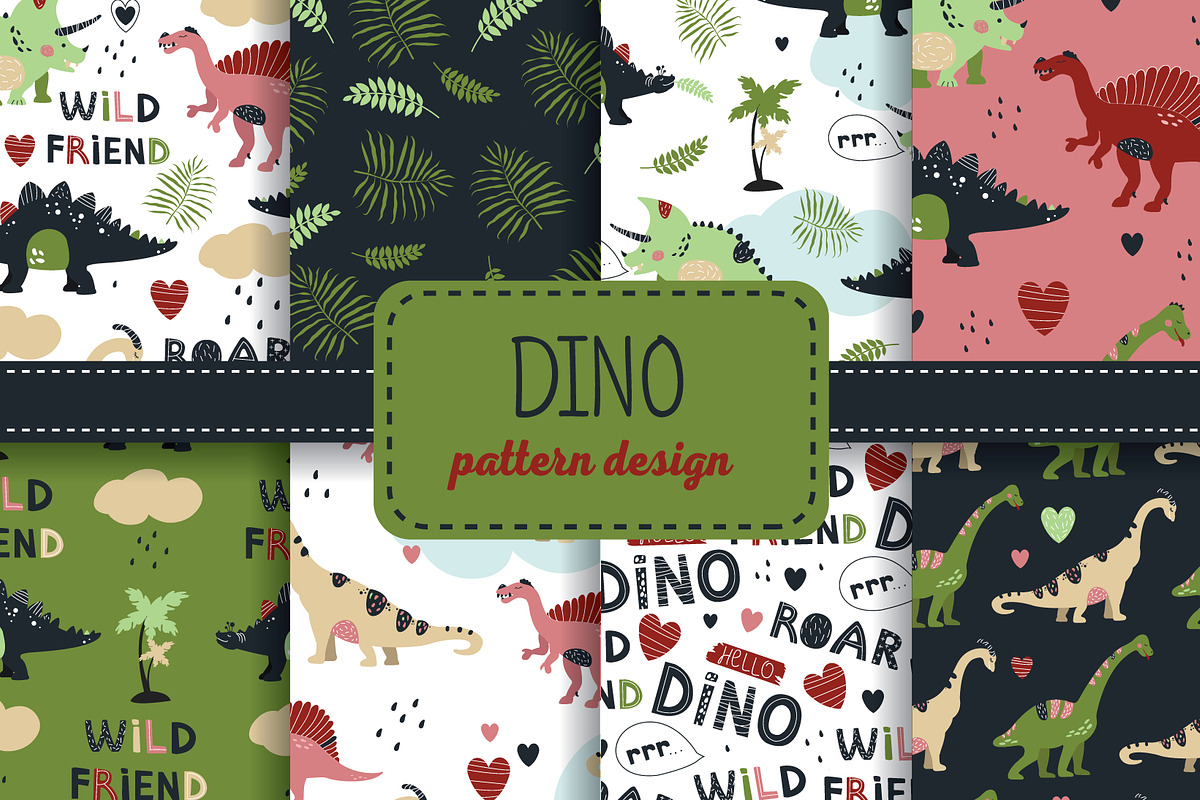 Seamless DINO patterns and posters, an Animal Illustration by narinadraban (Photo 4 of 6)