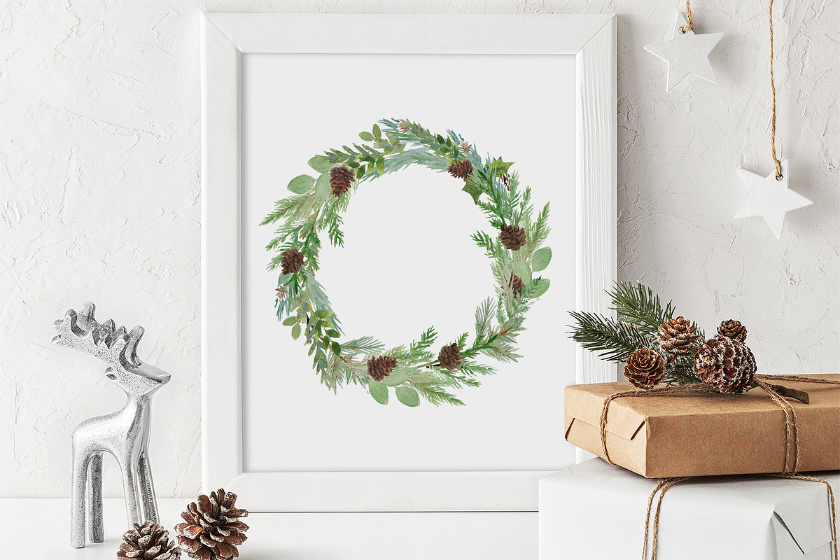 Winter Watercolor Greenery, an Illustration by DailyMiracleDigitals,LLC (Photo 3 of 8)