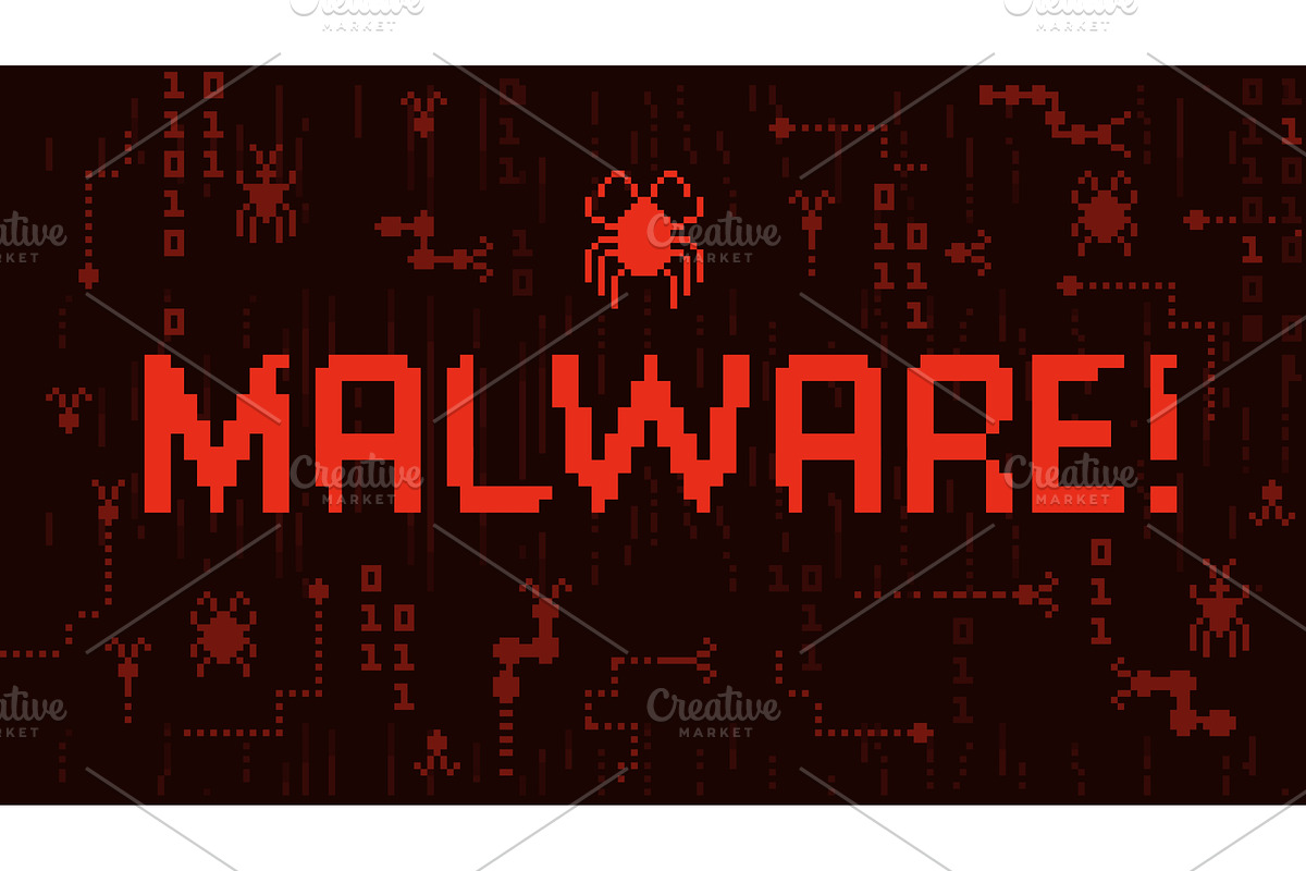 Malware alert pixel art screen, a Technology Illustration by winwin.art