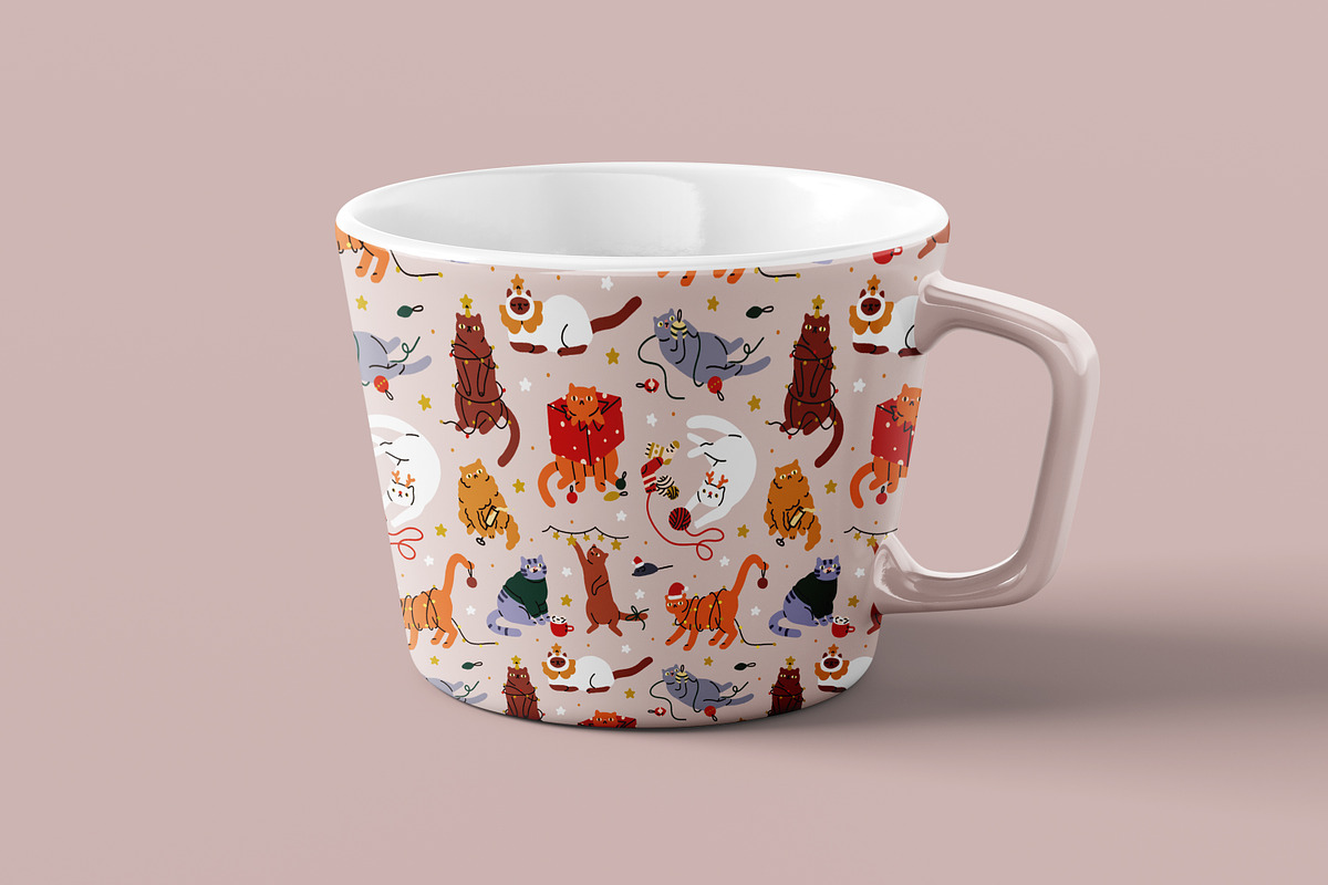 Cute Christmas cats seamless pattern, a Pattern Graphic by Good Studio (Photo 4 of 5)