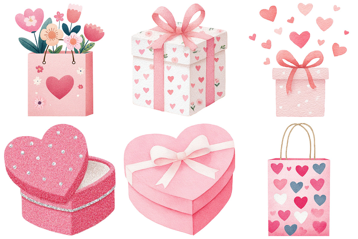 Watercolor Valentine Gift Clipart, an Illustration by Craft Nest (Photo 7 of 10)