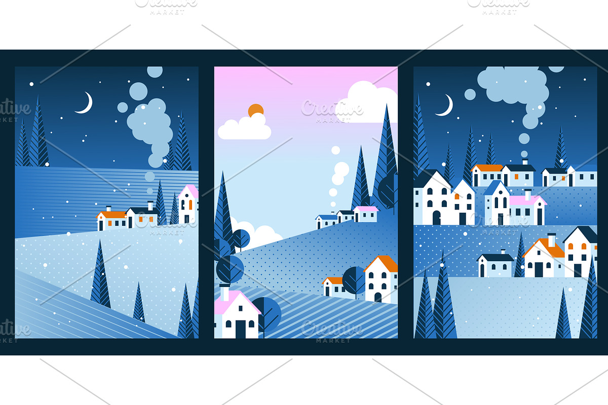 Winter geometric landscape cards, an Illustration by art PVP - market