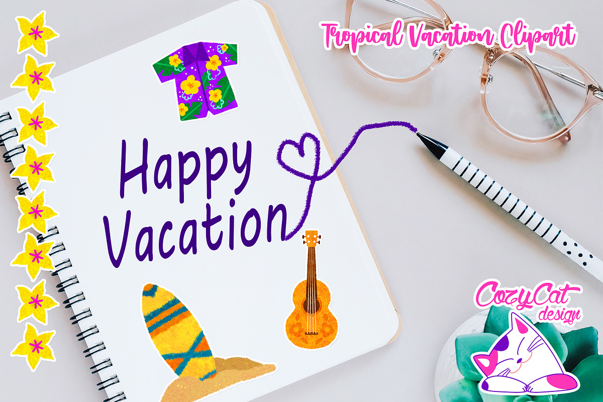 Tropical Vacation Clipart, an Object Illustration by Cozy Cat Design (Photo 1 of 3)
