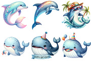 Cute Whale and Dolphin Clipart, an Illustration by Pixels.Craft (Thumbnail 3 of 9)