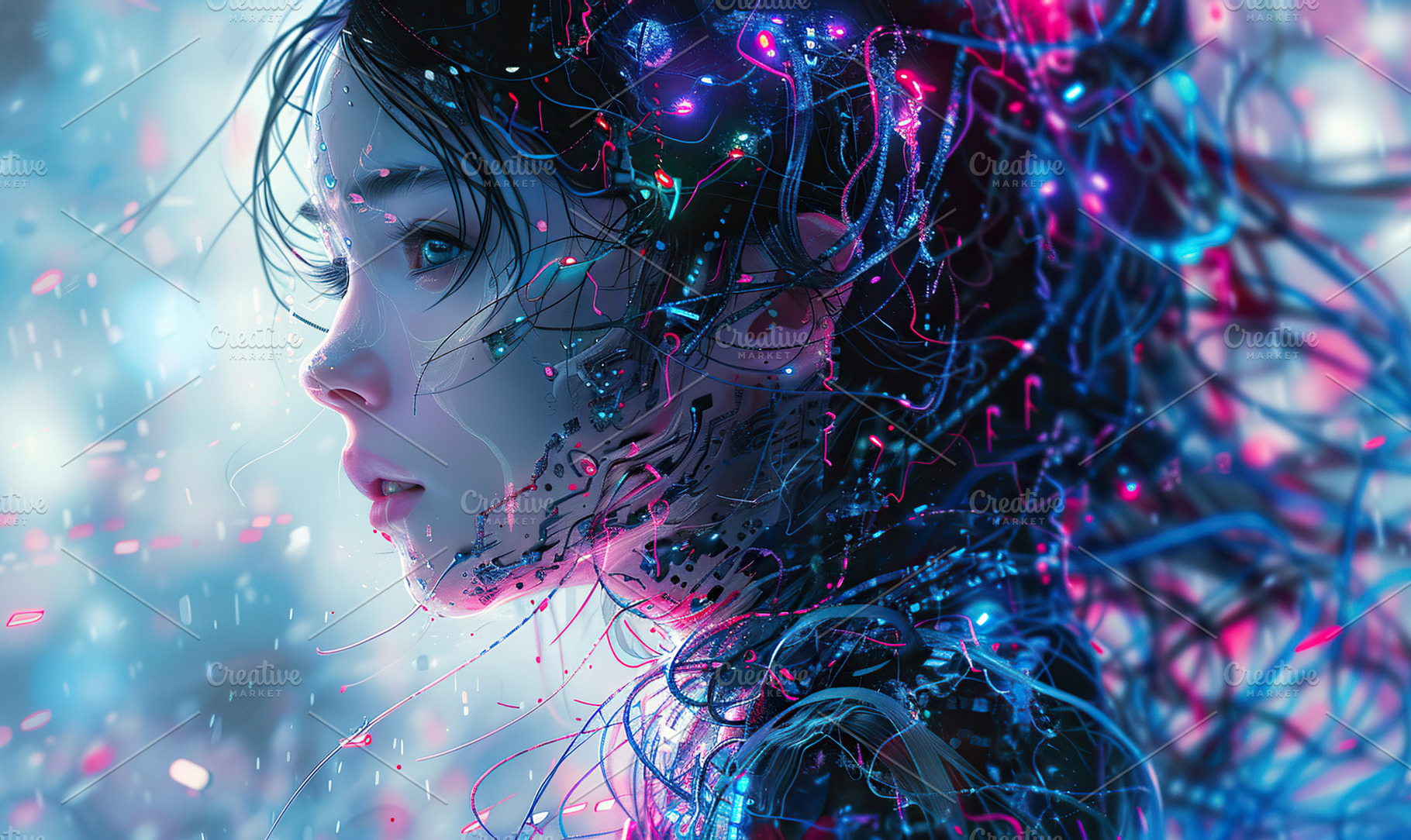 Digital art of a girl with cyberneti, a Photo by LOGOCREATIVE