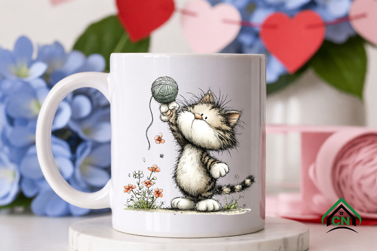 Whimsical Spring Cat Clipart, an Illustration by Craft Nest (Photo 8 of 12)