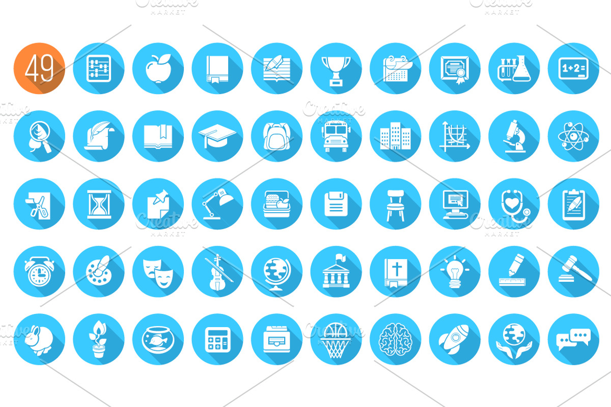 Round Flat White School Icons, an Icon by Vectorikart (Photo 2 of 3)
