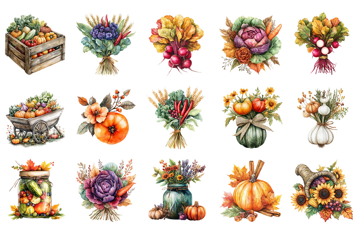 Watercolor Autumn Clipart, an Illustration by SinaCreation (Photo 2 of 5)