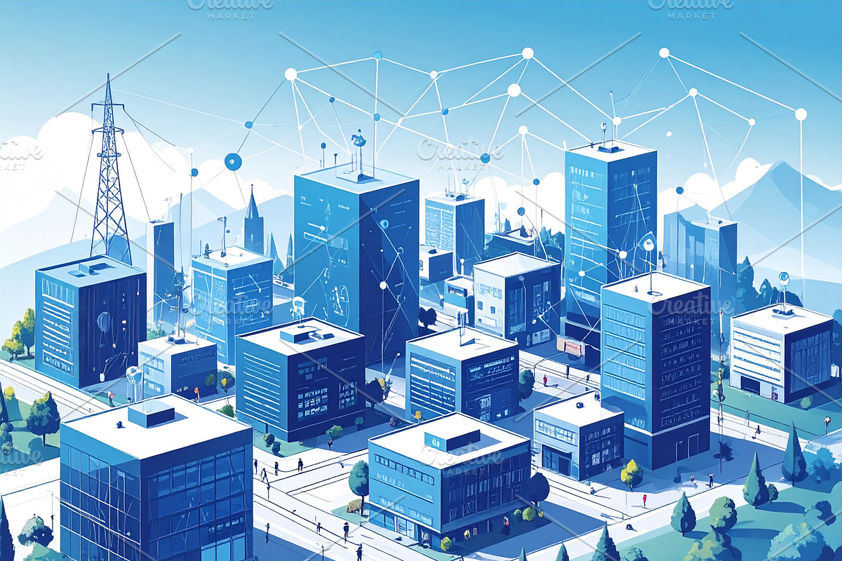 Smart city high angle view illustration, a Technology Illustration by DanFLCreativo