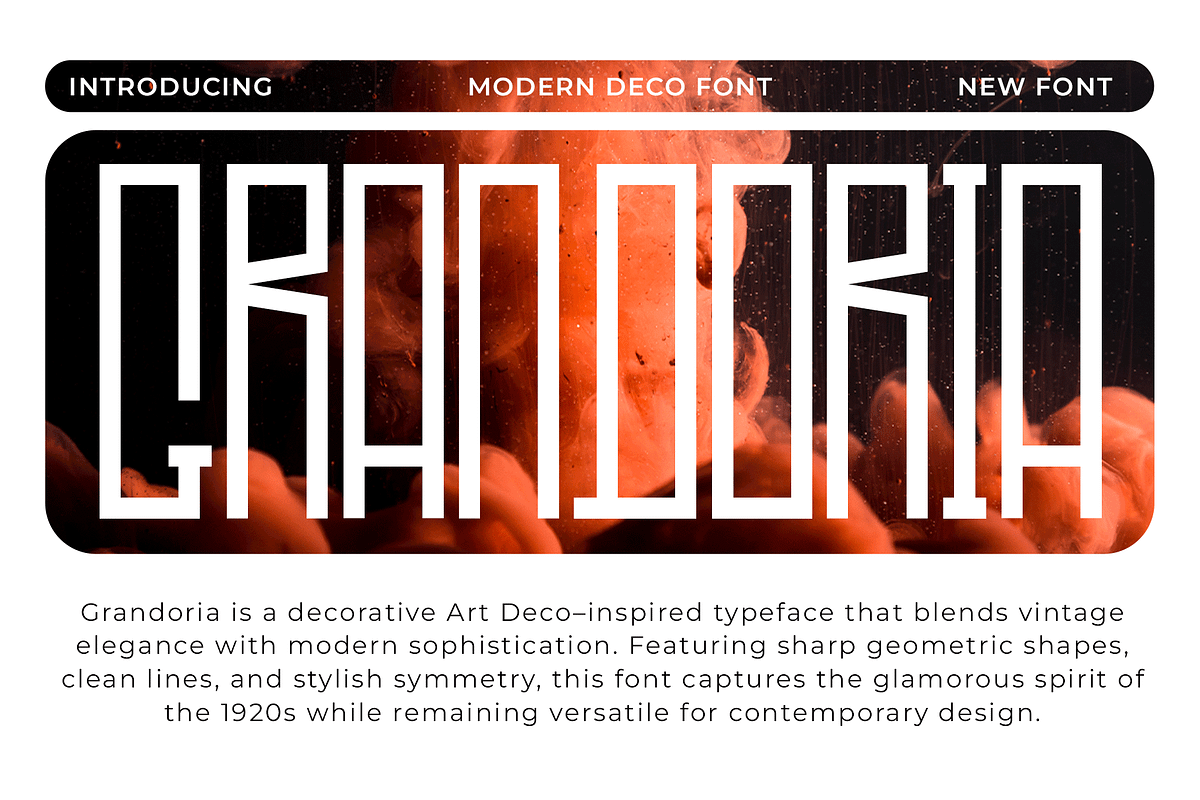 Grandoria - Modern Deco Font, a Sans Serif Font by overlaytemplates (Photo 1 of 5)